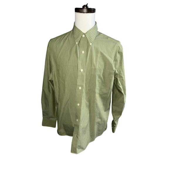 Eddie Bauer Dress Shirt Green and White Striped Size Large - Picture 1 of 4